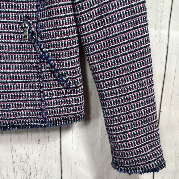 Rebecca Taylor Tweed Moto Jacket Navy Pink Zip Front Blazer Size 2 Preppy Office - Picture 8 of 16